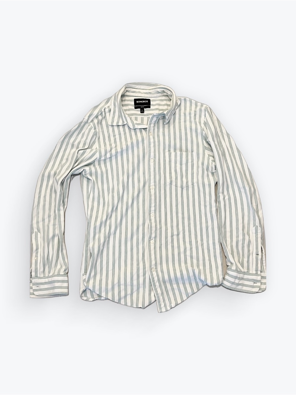 Bonobos White & Light Green Striped Long-Sleeve Button-Down Shirt